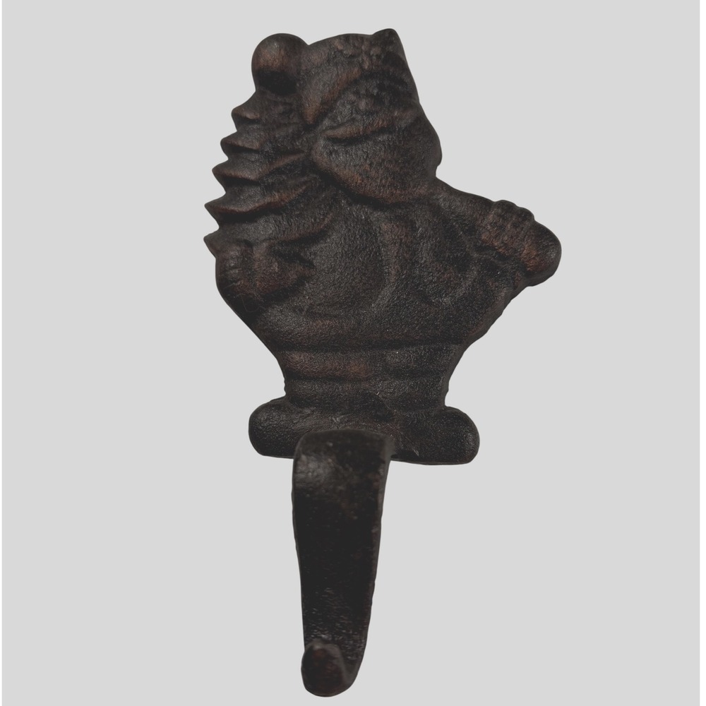 Vintage Cast Iron Santa Claus Christmas Stocking Holder Rustic Bronze Mantel